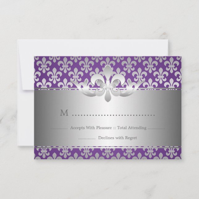Elegante Boda RSVP Fleur De Lis Purple (Anverso)