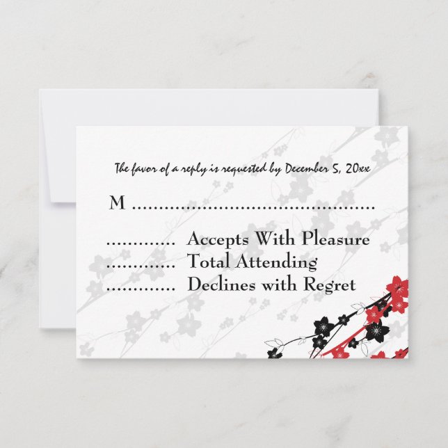 Elegante Boda RSVP Flores Japonesas Rojas (Anverso)