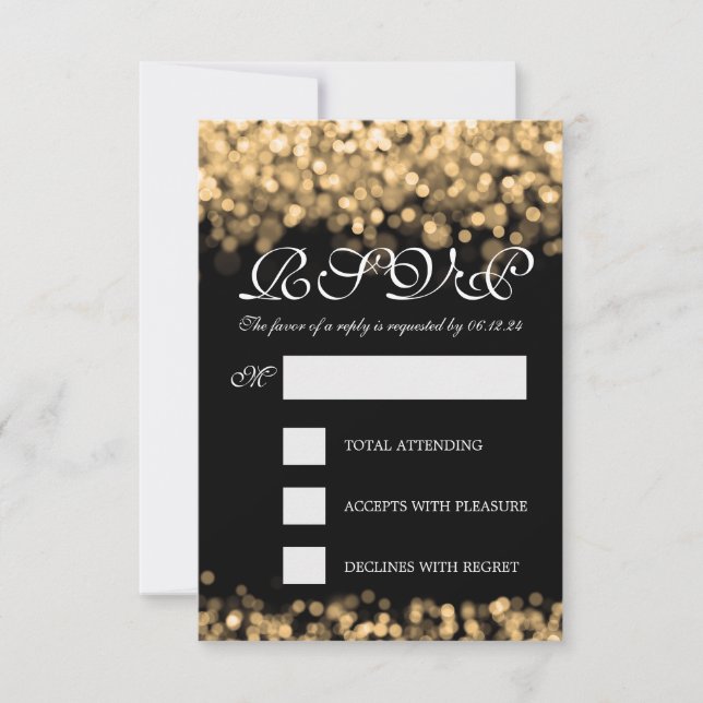 Elegante Boda RSVP Gold Lights PERSONALIZADO (Anverso)