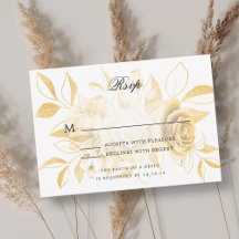 Elegante Boda RSVP Gold Watercolor Floral