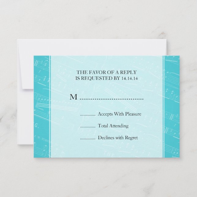 Elegante Boda RSVP Hoja de la música azul (Anverso)