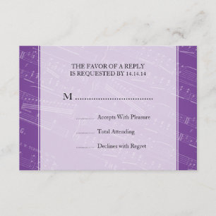 Elegante Boda RSVP Hoja Música Púrpura