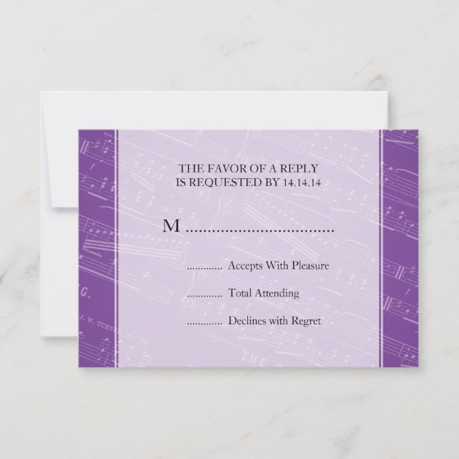 Elegante Boda RSVP Hoja Música Púrpura (Anverso)