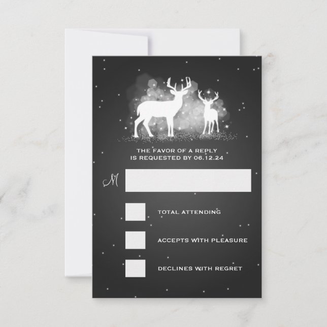 Elegante Boda RSVP Invernal Deer Sparkle Black (Anverso)