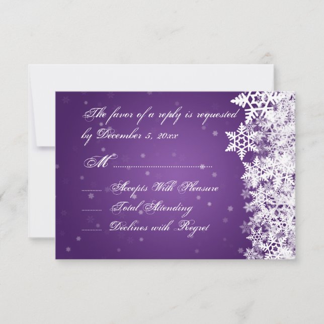 Elegante Boda RSVP Invierno Snowflakes Purple (Anverso)