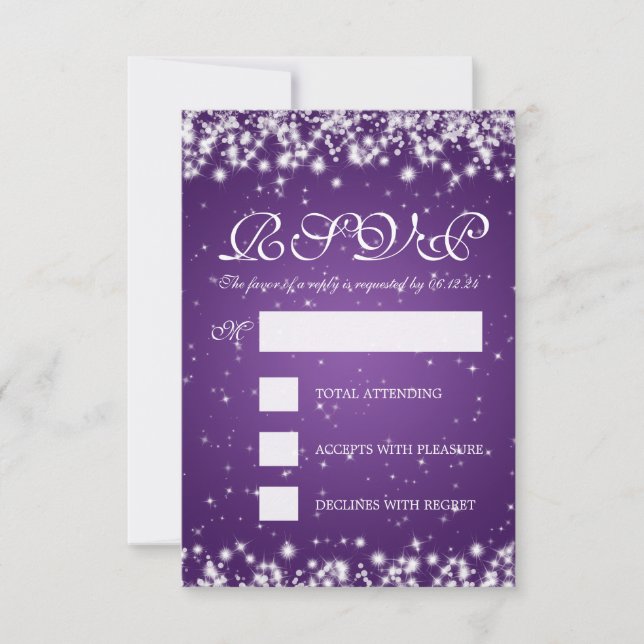 Elegante Boda RSVP Invierno Sparkle Purple (Anverso)