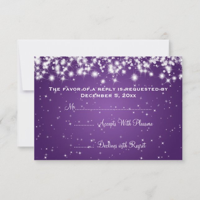 Elegante Boda RSVP Invierno Sparkle Purple (Anverso)