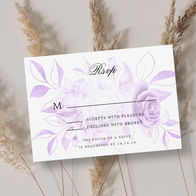 Elegante Boda RSVP Morado Acuarela Floral (Elegant Wedding RSVP Purple Watercolor Floral)