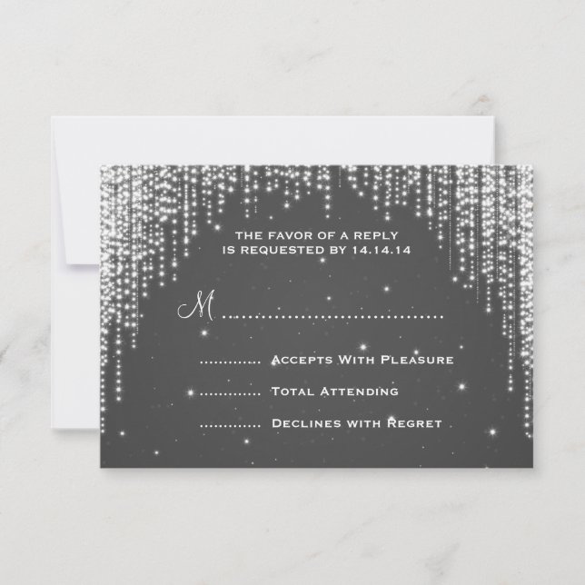 Elegante Boda RSVP Noche Dazzle Negro (Anverso)
