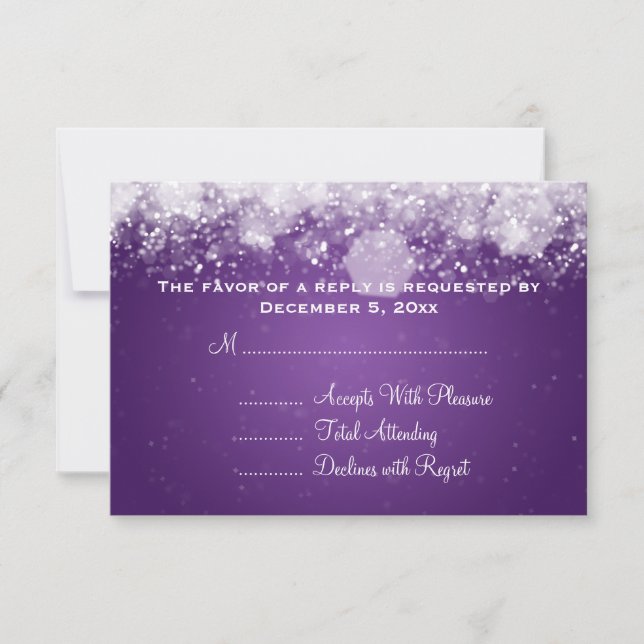 Elegante Boda RSVP Noche esparcido morado (Anverso)