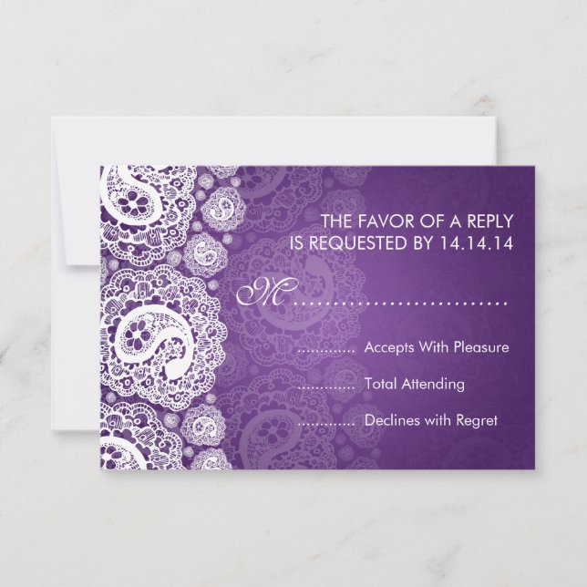 Elegante Boda RSVP Paisley Lace Purple (Anverso)