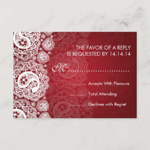 Elegante Boda RSVP Paisley Lace Rojo
