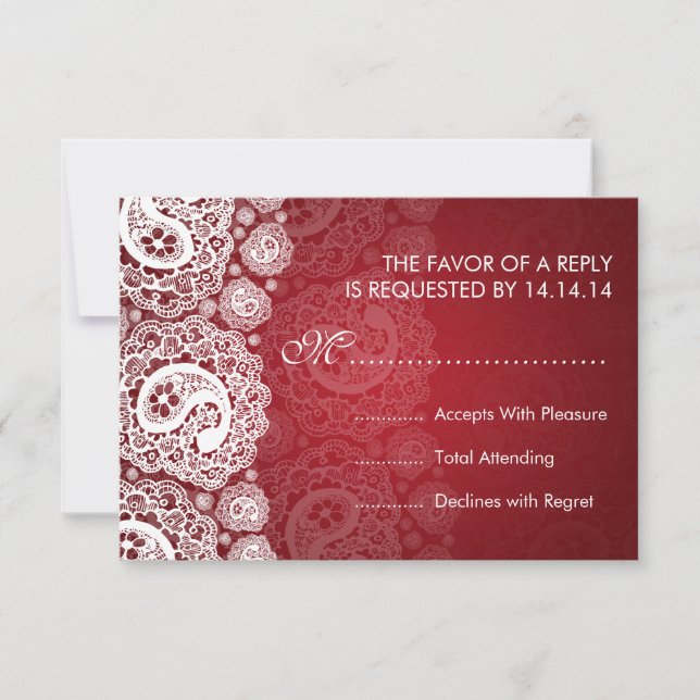 Elegante Boda RSVP Paisley Lace Rojo (Anverso)