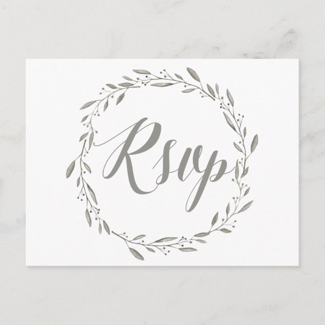 Elegante Boda RSVP Postales Floral Gris (Anverso)