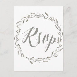 Elegante Boda RSVP postales Wreath gris
