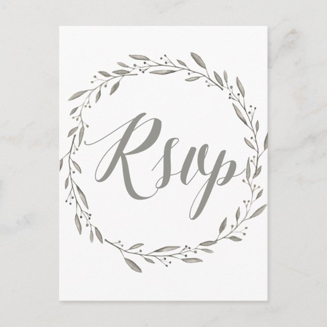 Elegante Boda RSVP postales Wreath gris (Anverso)