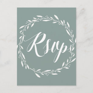 Elegante Boda RSVP postales Wreath sabio