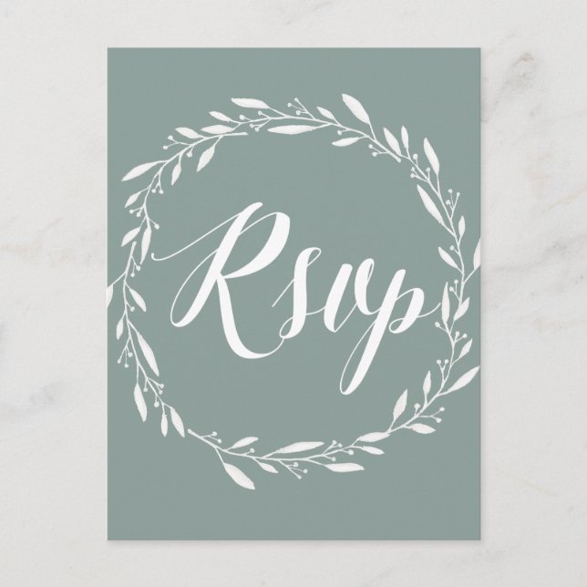 Elegante Boda RSVP postales Wreath sabio (Anverso)