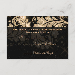 Elegante Boda RSVP Purpurina Floral Gold Swirl