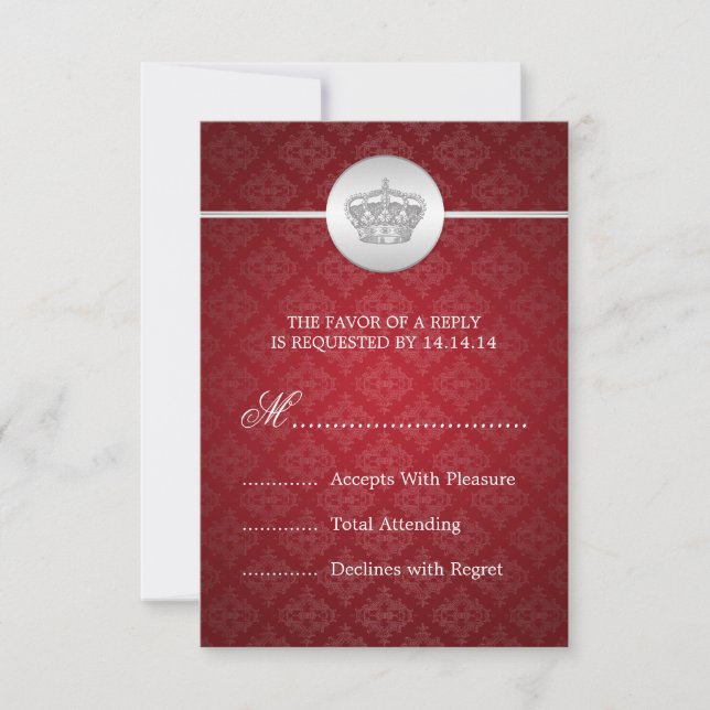 Elegante boda RSVP Rojo de la Corona Real (Anverso)