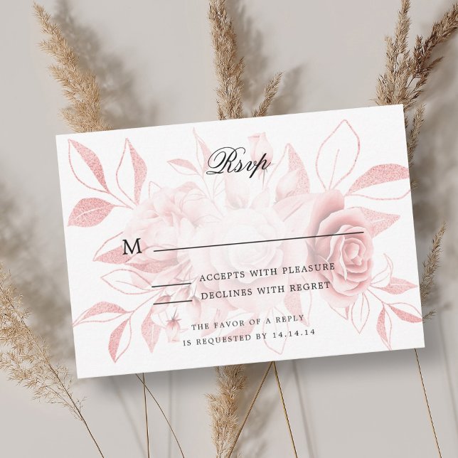 Elegante Boda RSVP Rubor Rosa Gold Floral (Elegant Wedding RSVP Blush Rose Gold Floral)