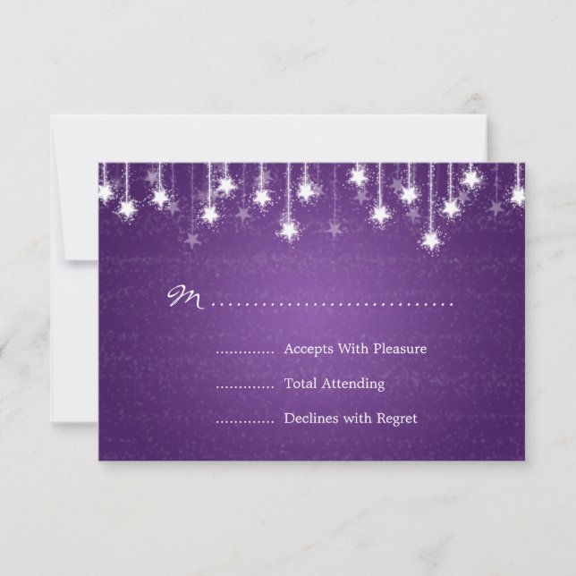 Elegante Boda RSVP Shimmering Stars Purple (Anverso)
