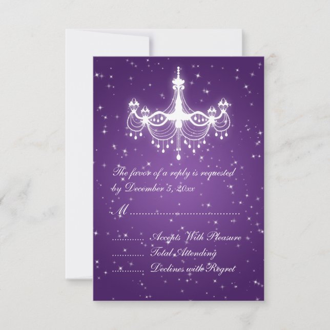 Elegante Boda RSVP Sparkling Chandelier Purple (Anverso)