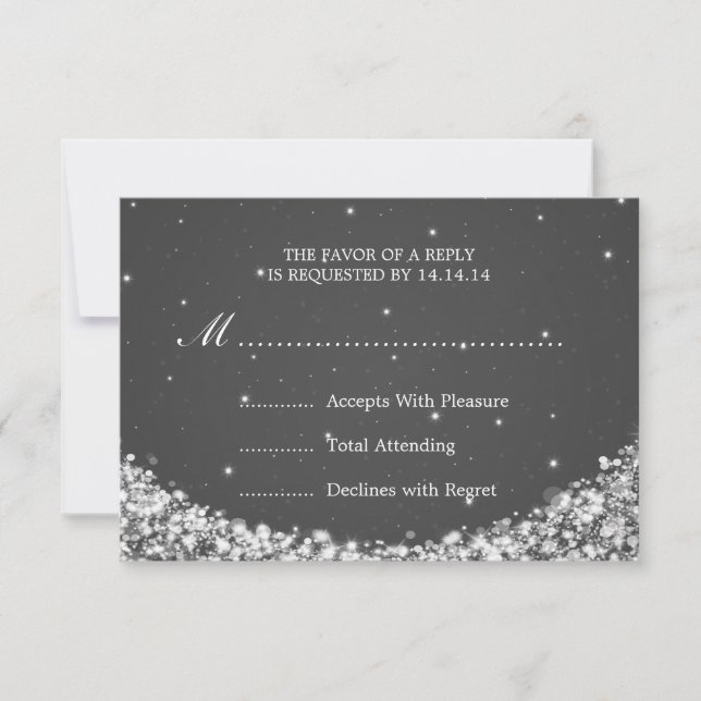 Elegante Boda RSVP Star Sparkle Black (Anverso)