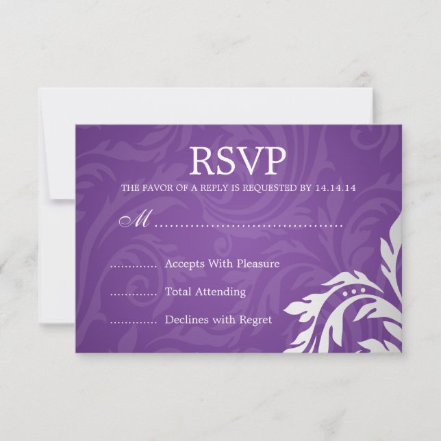 Elegante Boda RSVP Swirly Flourish Purple (Anverso)