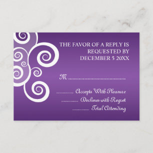 Elegante Boda RSVP White Swirls Púrpura