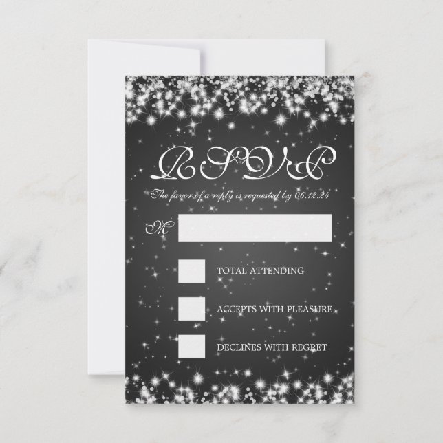 Elegante Boda RSVP Winter Sparkle Black (Anverso)
