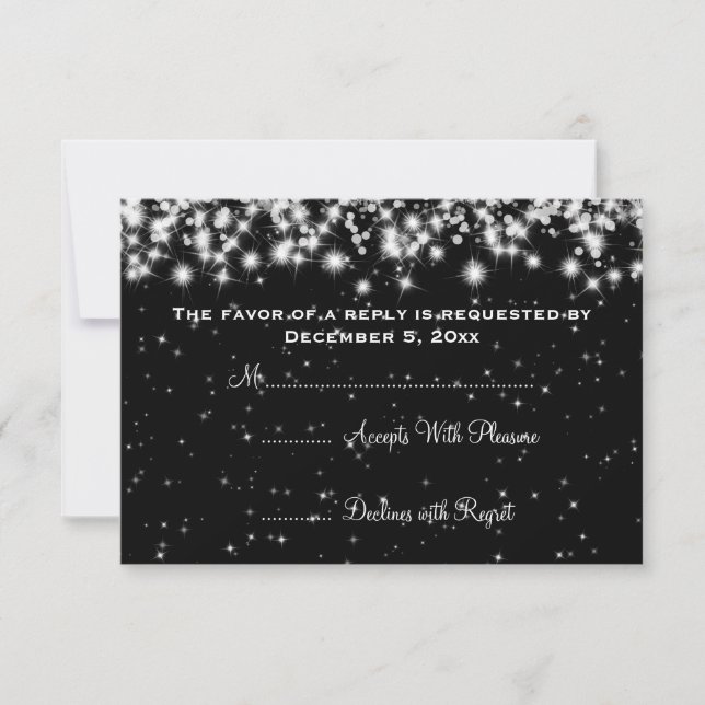 Elegante Boda RSVP Winter Sparkle Black (Anverso)