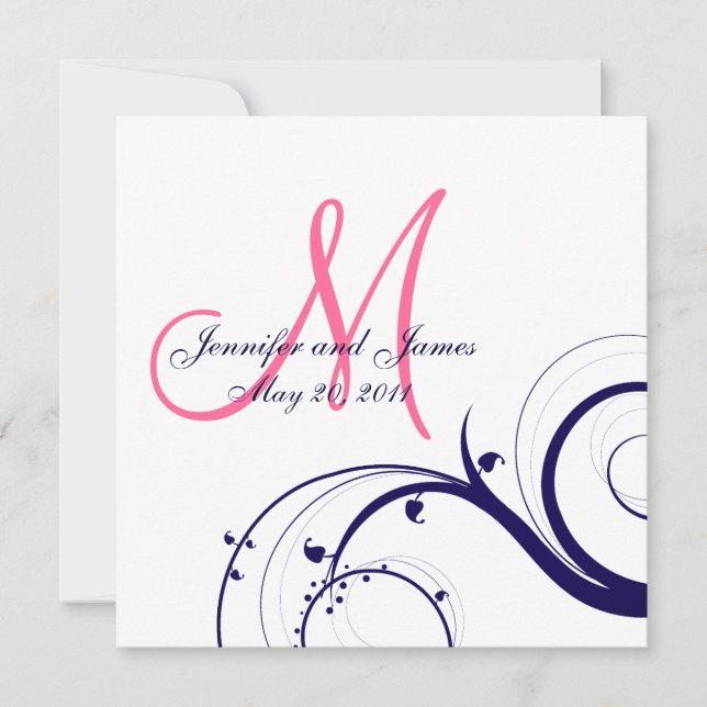Elegante Boda Swirl Invitación 2 Marina Blanco Ros (Anverso)
