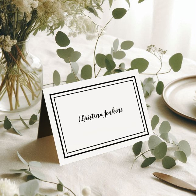 Elegante Boda - Tarjeta de invitado en blanco y ne (Elegant Custom Dinner Event or Wedding Black & White Guest Place Card )