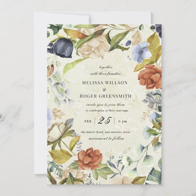 elegante boda tropical floral Invitación (Anverso)