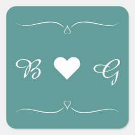Elegante Boda Verde azulada Monograma Carta Sello