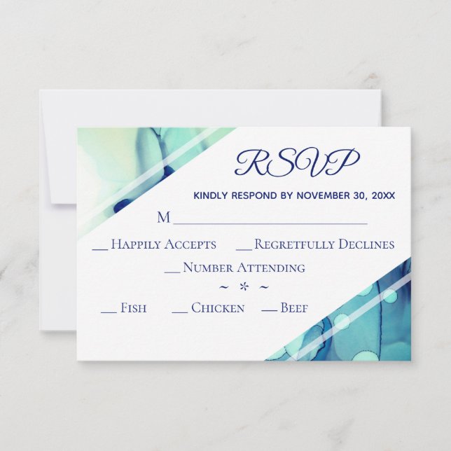 *~* Elegante Boda Verde azulado RSVP de acuarela m (Anverso)