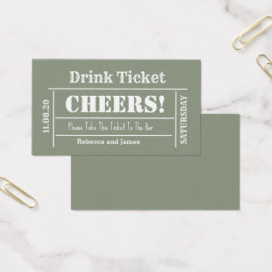 Elegante Boda verde sabia Ticket de bebida gratis