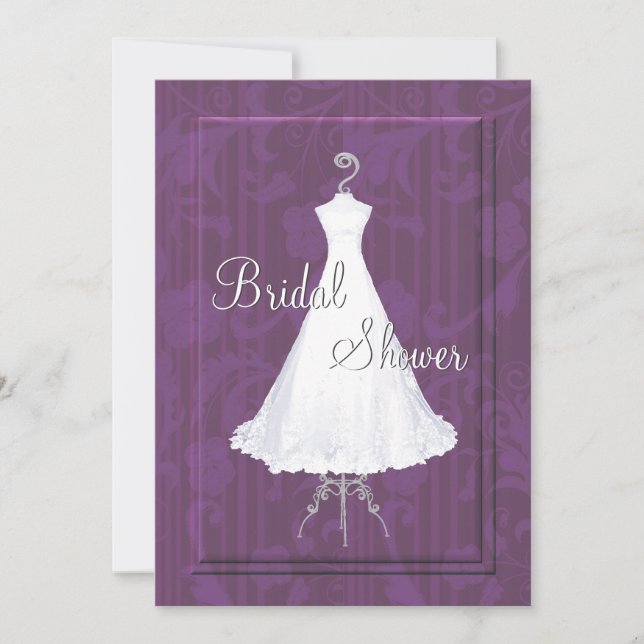 Elegante Boda Vestido Bridal Ducha Invitación (Anverso)