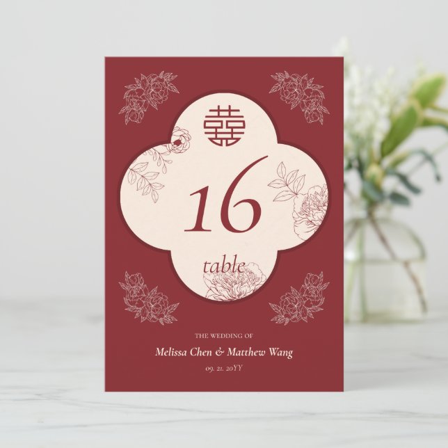 Elegante Boda Xi Doble Flor 5x7 Número de tabla (Anverso de pie)