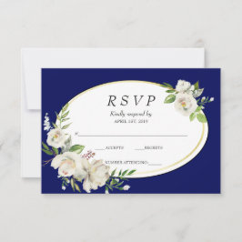 Elegante Boho Blue Floral Gold Wedding RSVP