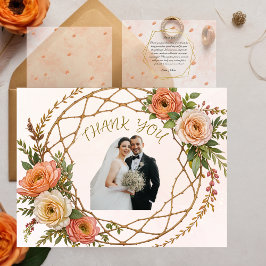 Elegante Boho Boda Floral Tarjeta de agradecimient