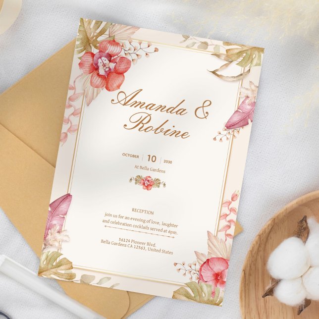 Elegante Boho Botanical Floral Wedding Invitación (Subido por el creador)