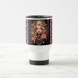 Elegante Boho Chica negro y negro taza rosa