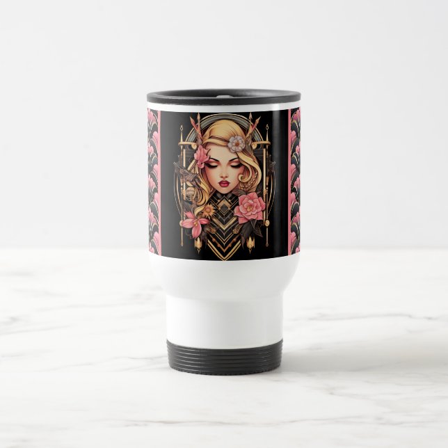 Elegante Boho Chica negro y negro taza rosa (Centro)
