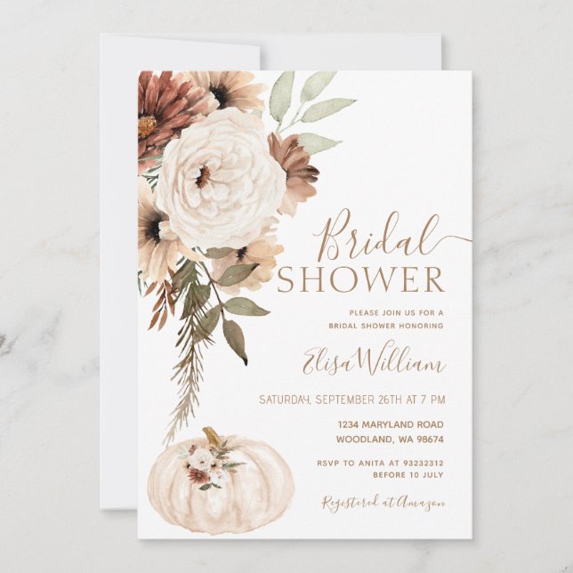Elegante Boho de calabaza novia Invitación a ducha (Anverso)