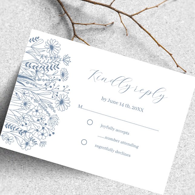 Elegante Boho Dusty Blue Wedding RSVP (Subido por el creador)