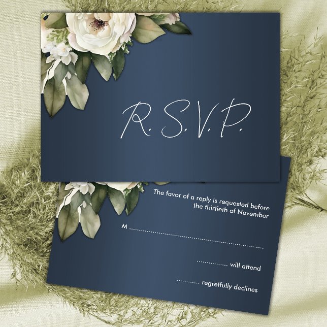 Elegante Boho Dusty Blue y Rosas Wedding RSVP (Subido por el creador)