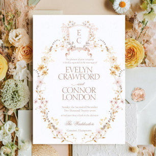Elegante Boho Escudo Floral Invitación a la boda