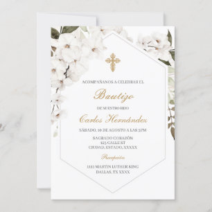 Elegante boho floral bautismo Invitación española
